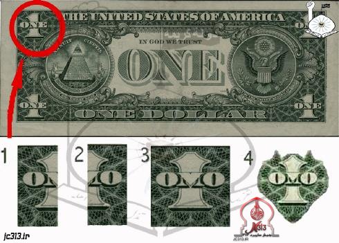 اگر عدد 1 در گوشه دلار را از وسط به صورت عمودی تا بزنید شکل شماره 1 حاصل می گردد با تکرار این شکل به صورت تقارنی شکل شماره دو به دست می آید 